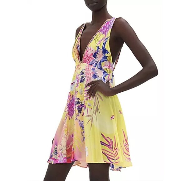 Camilla 'How Does Your Garden Grow' Silk Mini-Dress, Yellow Multi - Picture 3 of 8